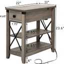 Awescuti Narrow End Table with Charging Station - Farmhouse Slim Side Table Set of 2, w/USB Ports Power Outlets, Nightstand w/Flip Top Storage Drawer, for Small Spaces Living Room Bedroom, Gray