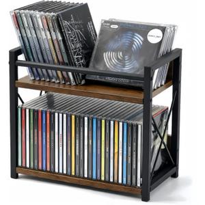 CroBlissful 2-tier CD Holder CD Storage Rack for Display Countertop Media Organizer with Display Top Shelf for Home Office Living Room Kitchen, Music Enthusiasts, Holds up to 57 Standard Cases