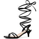 Allegra K Women's Black Strappy Heel Slingback Lace Up Kitten Heels Sandals Size 10 US