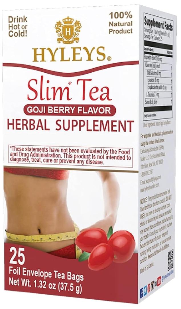 Hyleys Slim Tea Goji Berry Flavor - Weight Loss Herbal Supplement Cleanse and Detox - 25 Tea Bags (6 Pack)