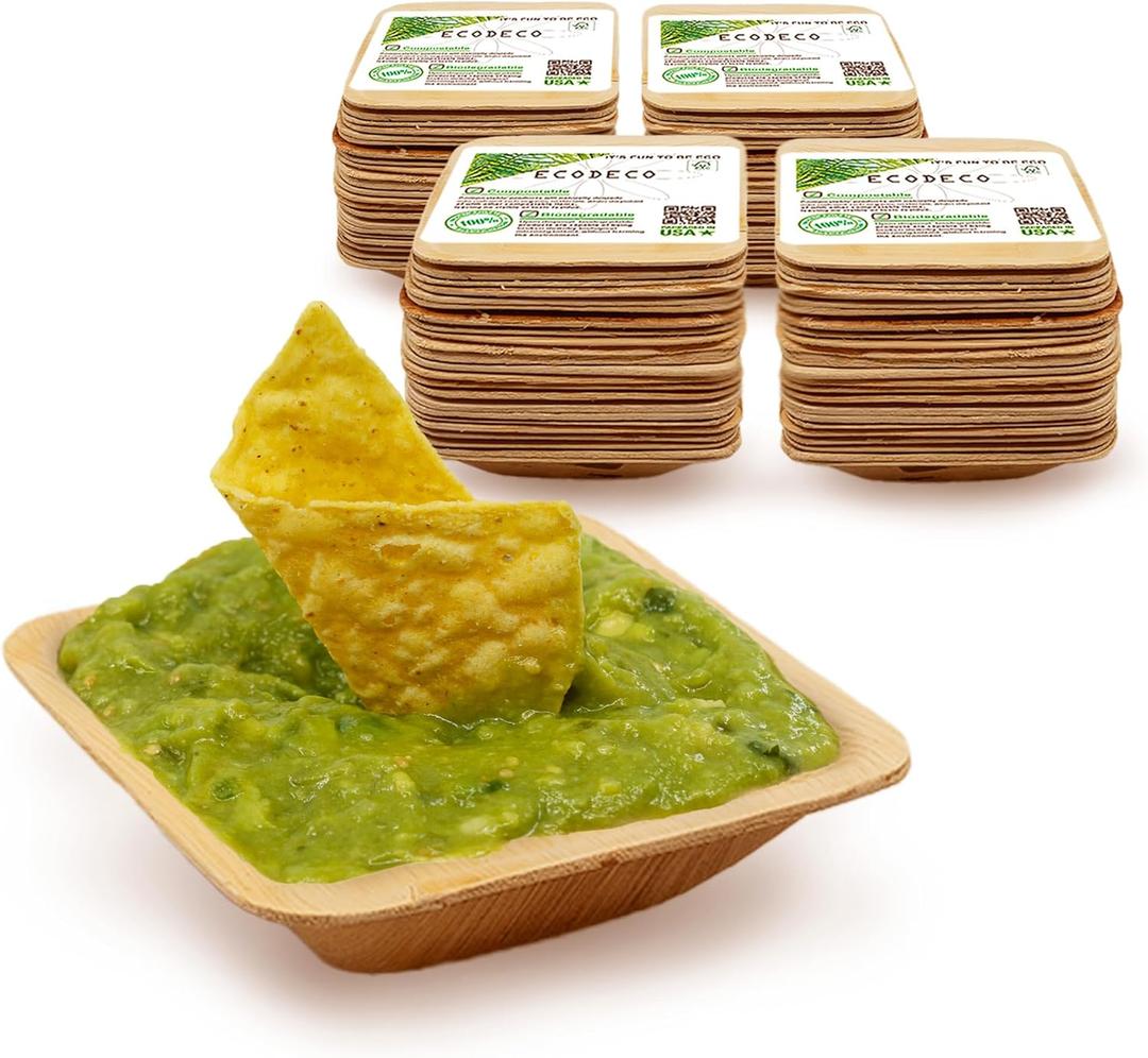ECODECO Palm Leaf Compostable Plates - 100 pcs - 4 Inch Square Bowl - Disposable Like Bamboo Party Plates