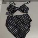 Honlyps High Waisted Bikini Sets for Women Tummy Control 2 Piece Swimsuit Cheeky Coverage Bathing Suit Tie Knot Swim Suit (Large, Black Dots)