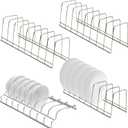 4 Pack Pot Lid Organizer for Cabinet with Plate Drying Rack, Stainless Steel Pot Lid Holder for Kitchen, Small Dish Drainer, Serving Trays Container, Counter Storage Shelf for Pans Pots Cutting Boards