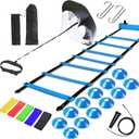 Agility Ladder Speed Training Equipment Set, Includes 12 Rung Agility Ladder,Running Parachute,Jump Rope,Resistance Bands,12 Resistance Cones for Football,Basketball,Hockey Training Athletes