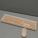 Wireless Keyboard and Mouse, Silent Keyboard Mouse Combo, Full-Sized Colorful Typewriter Keyboard with Round Keycaps, 2.4G Cute Mouse Compatible with PC/Laptop/Computer (Milk Tea)