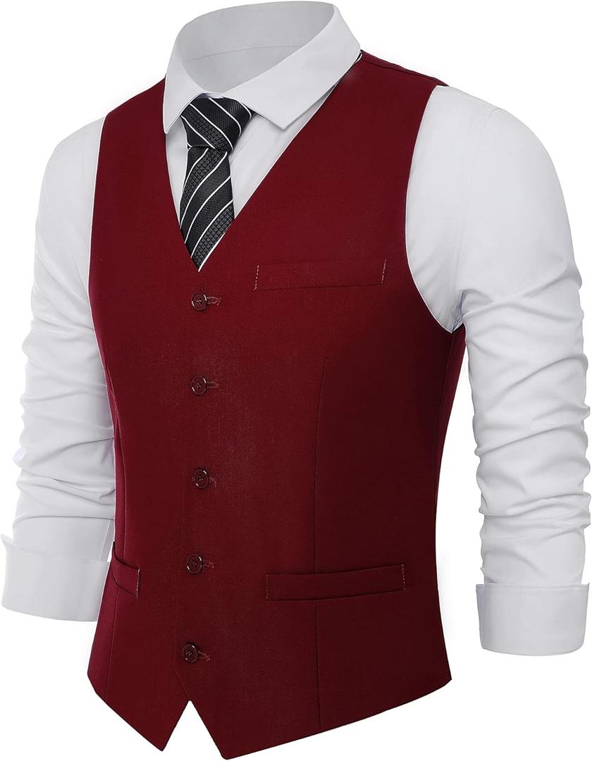BABEYOND Men's Suit Vest Slim Fit Waistcoat Business Dress Vests for Suit Tuxedo (L)