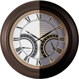ANDY STAR 24 Inch Outdoor Clocks Waterproof,Large Outdoor Wall Clocks for Patio with Thermometer Combo, Silent Weatherproof Illuminated Metal Clock Battery Operated with Thermometer&Hygrometer, Bronze