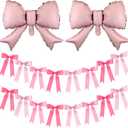 2 Set Pink Bow Balloons Garlands Banner Decoration 2 Strings of 16 Pcs Pre-strung Hanging Banners 2 Bow Balloon Pink Party Decorations for Birthday Wedding Bachelorette Party