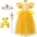 Berlune Princess Costumes for Girls Princess Dress up Accessories for Kids Cosplay Dress Halloween Party Birthday Outfit(4-5Y,Yellow)