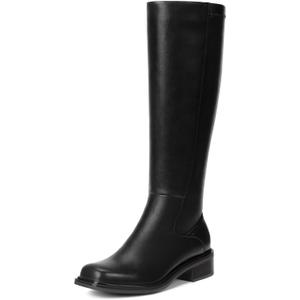Lumeheel Black Knee High Boots for Women - Low Heel Square Toe Fall Tall Boots with Side Zipper (Black)