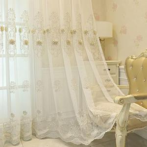Amidoudou 1 Pair European Luxury Embroidered Sheer Curtains Bedroom Living Room Balcony 3D Flowers Tulle Curtains (Beige, 52x96 Inch)