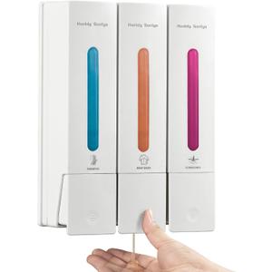 Shampoo and Conditioner Dispenser, Shower Soap Dispenser 3 Chamber No Drill Shampoo Dispenser for Shower Wall Mounted Shampoo Conditioner Body Wash Dispenser for Bathroom Hotel,Large 3 * 400ML White