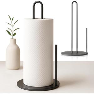 Paper Towel Holder for Kitchen, Black Powder Coated Steel, 2.4 lb Extra Heavy Base for Stability, Easy Assembly, Free-Standing Paper Towel Stand, Minimal Scandinavian Design
