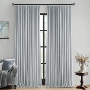 MIULEE Grayish Blue Pinch Pleated 100% Blackout Linen Curtains for Bedroom, Room Darkening Light Blocking Window Curtain 84 inches Long for Living Room, Black Out Pleat Drapes with Pin Hooks, Set of 2 Panels