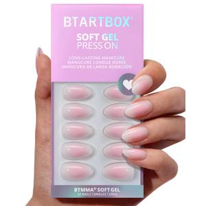 BTArtbox Press On Nails Short - Pink Ombre Almond Press On Nails with Glue for Women, Opaque Soft Gel Glue On Nails in 16 Sizes - 32 Stick On Nails Kit, Love Letter