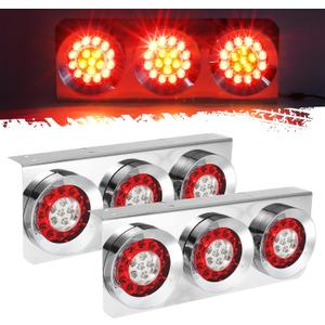 Partsam 2Pcs 54 LED Truck Trailer Tail Lights Bar with Chrome Iron Bracket Base Waterproof 24V 4 Inch Round Led Trailer Tail Lights Bar Stop Turn Signal Running Parking Lights Lamps RV Camper