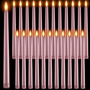 Macarrie 24 Packs Flameless Taper Candles Battery Operated Fake 11 Inch Long Candle Light LED Flameless Candlesticks Flickering Tapered for Wedding, Halloween, Christmas (Rose Gold)