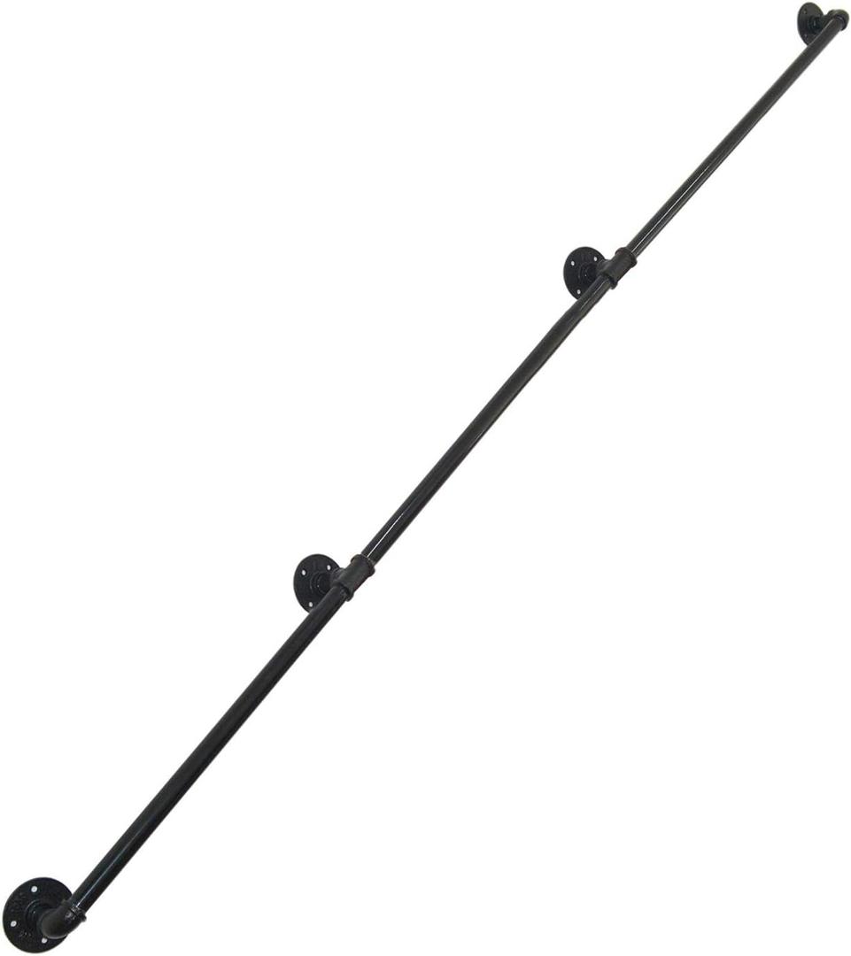 DIYHD 12FT Wall Mount Pipe Handrail for Stairs,Industrial Rustic Black Indoor Deck Hand Rail
