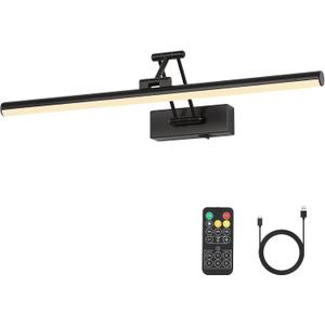 Joossnwell Battery Operated Picture Lights with Remote Wireless Art Lighting for Wall 23.62 Inch Rechargeable Painting Light Black Frame Light Dimmable 3CCT Gallery Light for Library Portrait