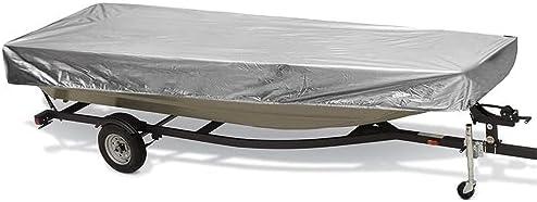 UNKOMN Boat Cover 10-16FT Jon Boat Cover Black/Silver Waterproof Sun Protection Anti-UV Heavy Duty 600D Marine Trailerable Canvas Boat Accessories