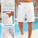 Mens Shorts Casual for Summer Beach Cotton Drawstring Stretch Twill Chino Golf Shorts Elastic Waist with Pockets (Small, 2-white)