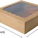 ONE MORE [15pcs] 10inch Kraft Bakery Boxes, Large Pie Boxes with PVC Window Natural Disposable Box for Cookie 10x10x2.5inch,Pack of 15