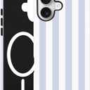 Magnetic Striped Phone Case for iPhone 15 Plus, Compatible with MagSafe, Cute Wide Blue Aesthetic Stripe Soft TPU and Hard PC Shockproof Protective Phone Cover for Women Girls