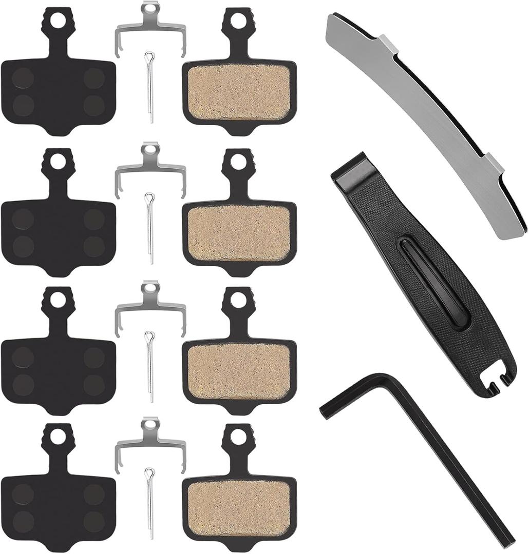 4 Pairs Bike Disc Brake Pads, Compatible for Sram Brake Pads Avid Elixir E1 E3 E5 E7 E9 ER CR XO XX DB1 DB3 DB5, MTB Brake Pads Compatible for Nutt Hydraulic Disc Brakes with Tools (Semi-Metallic)