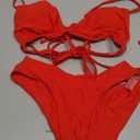 Meetall Cheeky High Cut Triangle Bikini Sets for Women Cute Halter Top Swimsuits 2 Piece (Small, Red)