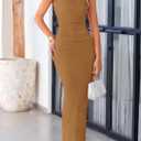 PRETTYGARDEN Women's 2026 Summer Formal Maxi Dresses Sleeveless One Shoulder Bodycon Ruched Mesh Wedding Guest Cocktail Dress (Brown, L)