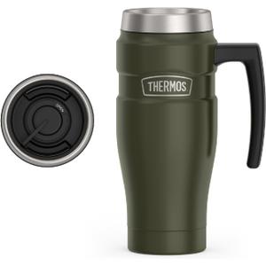 THERMOS Stainless King Vacuum-Insulated Travel Mug with Handle - 16oz, Army Green - Thermos Tumbler for Hot & Cold Drinks - Leak-Proof & Sweat-Proof Stainless Steel Coffee Mug with Lid for Commuting