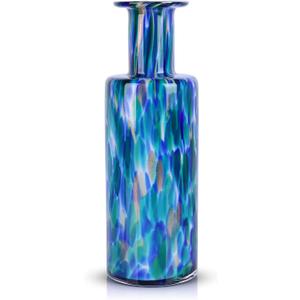 LCCCK 13" Tall Glass Vase Pretty Hand Blown Glass Vase, Unique Colorful Flower Vases for Bouquet, Modern Sea Art Decorative Vase for Home Living Room Kitchen Bathroom Dining Table Centerpieces (Teal Blue)