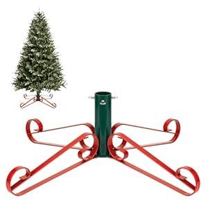 Christmas Tree Stand for Artificial Trees 4 to 8 Foot Christmas Fake Tree Holder for Green & Red Indoor Outdoor Party Christmas Tree Ornaments Fits Up to 1.4" Xmas Tree Trunks