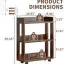 ALISENED 3-Tier Small Bookshelf with Wheels, Bedside Cart Library Cart, Rolling Bookcase for Small Space, Movable Standing Storage Shelves for Living Room/Bedroom/Office, Rustic Brown, Large