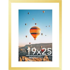 JCJMY 19x25 Picture Frame with 16x22 Mat, Display Photo 16x22 with Mat or 19 x 25 Without Mat, Wall Hanging Large 19 by 25 Poster Frame with Plexiglass, Gold