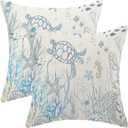 Summer Coastal Pillow Covers 18x18 Pack of 2 Ocean Themed Turtle Coral Starfish Seashell Throw Pillow Covers Outdoor Decoration, Beachy Nautical Decor Linen Decorative Cushion Case for Home Sofa