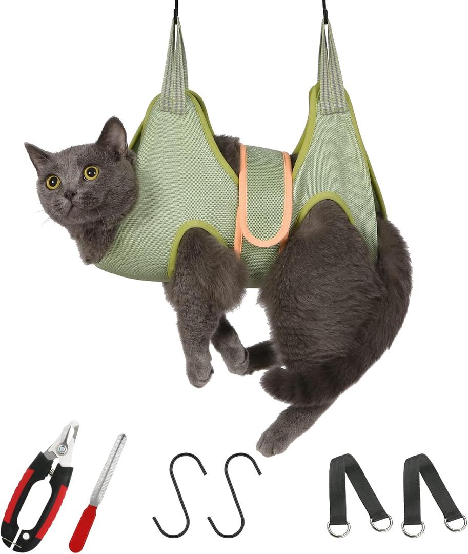 Guzekier Cat Grooming Hammock Harness for Cats, Cat Nail Clipper (XSSuitable for 8-12lbs)