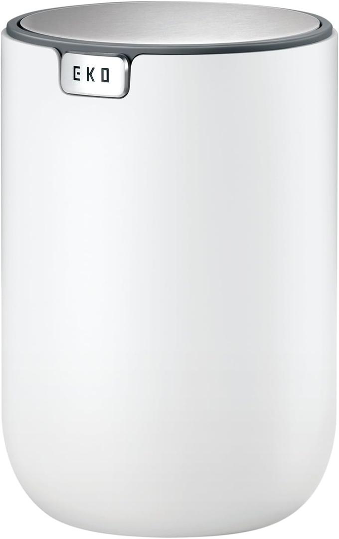 EKO Mini Desk Garbage Can with Swing-Top Lid 0.4 Gallon Small Table Round Wastebasket for Office, Home, Car (White) (1.5 Liters)