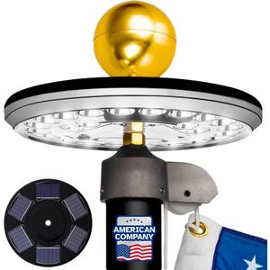 Deluxe Black 2nd Generation Flag Pole Light Solar Powered, 1300 Lumen Weatherproof Solar LED Light for Most Flagpoles, 100% Flag Coverage from Dusk to Dawn for 12+ Hours, Black
