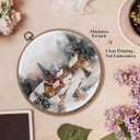 FUGWN Christmas Village Round Wall Art Decor Framed, Rustic Winter Landscape Canvas Artwork Prints, Cozy Winter Christmas Country Wall Hanging Decorations for Home Living Room Bedroom, 10x10 Inch (color-6)