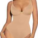 FeelinGirl Shapewear Bodysuits for Women Tummy Control Body Suits Deep V Neck Thong Body Shaper (Small, Clay)