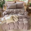 MooMee Bedding Duvet Cover Set 100% Washed Cotton Linen Like Textured Breathable Durable Soft Comfy (Heathered Mauve Brown, Queen 90"x90")