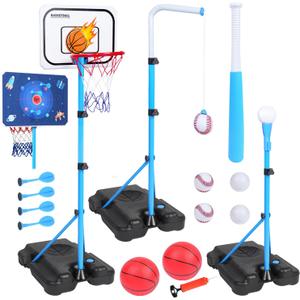 4 in 1 Kids Basketball Hoop Indoor, Basketball Hoop for Kids with Dart Board & T Ball Set & Hanging Baseball Pool Basketball Hoop Indoor & Outdoor Toddler Outdoor Toys Birthday Gifts for Boys Girls