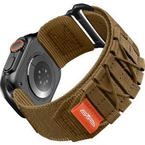 Bandletic Nylon Bands Compatible with Apple Watch Ultra, Size: 49mm/46mm/45mm/44mm/42mm(Series 3)-M, for Men, Rugged Tactical Sport Strap for iWatch, Tan