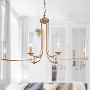 Durent Lighting Gold Chandelier Light Fixture, Modern 6-Light Candelabra Chandelier with Clear Glass Shades, 36Wx21H Large Ceiling Hanging Light for Dining & Living Room, Bedroom, Kitchen Island