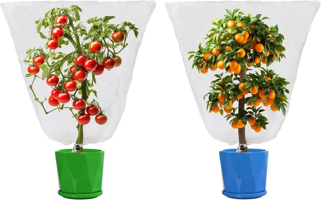 2 x 2 Pack Plant Netting Bags, Ultra-fine Mesh Insect Protection for Blueberry, Tomatoes, Fruit Trees (4 ft x 5.9 ft) - Drawstring