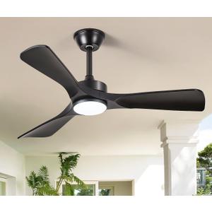 Black Ceiling Fan with Light: 42-Inch Ceiling Fan 3 Blades Low Profile Outdoor - Modern Ceiling Fans with Remote Control Quiet Reversible DC Motor for Patio Living Room