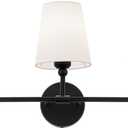 Bathroom Light Fixtures, Matte Black Vanity Lights with Flared White Fabric Shade, 3 Light Wall Sconce, Modern Sconces Wall Lighting for Hallway Bedroom, VL837-MB-3