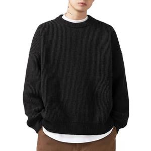 Men's Vintage Grandpa Aesthetic Sweaters Crewneck Knitted Sweatshirt Pullovers Y2K Grunge Clothing Korean Streetwear (Large, Black)