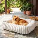 Square Cat Bed Orthopedic Pet Bed with Pillow Super Soft Rabbit Fur Small Dog Beds, Calming Plush Kitten Bed with Removable Washable Cover & Anti-Slip Bottom Bed for Cats self Warming